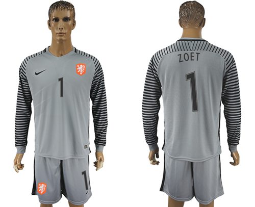 Holland #1 Zoet Grey Goalkeeper Long Sleeves Soccer Country Jersey